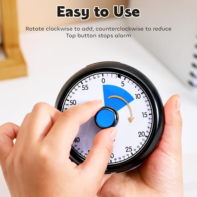 Visual Timer for Kids 60-Minute Countdown Timer with Optional Alarm, Focus Tool for ADHD & Autism, Time Management for Homework, Chores, Office, Kitchen, Teaching & Study Routines (Black Blue)