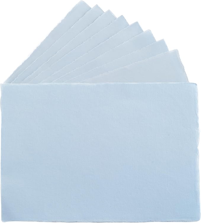 Wanderings A5 Handmade Deckled Edge Cotton Paper - Cold Pressed Texture - Paint, Watercolor, Writing, Printer - Cards, Invitations, Menus, Arts and Crafts. 50 Pack Blue150gsm - 5.8" x 8.3"