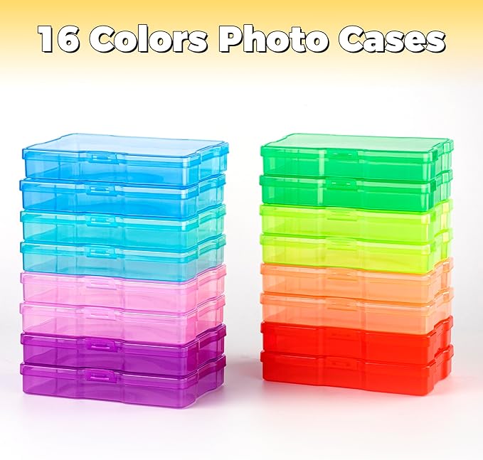 Find Scrapblooms 4×6 Photo Storage Box,Plastic photo keeper With 16 inner 4×6inch photo cases,Card Organzier Craft Storage box for pictures,stamps,seeds (Large Colorful)