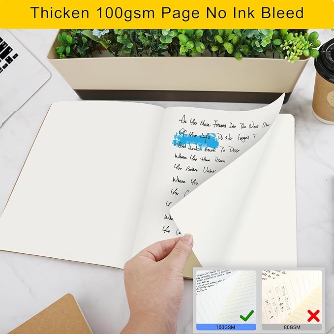 EUSOAR Notebook Journal, 6 Packs Large A4 8.5" x 11" 40 Sheets/ 80 Pages, 100gsm Thick Paper Kraft Blank Journal Notebook, Sketchbook Composition Diary Subject Notebooks Planner Journal