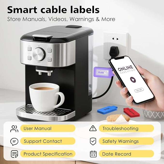SummerBrite 24-Pack Smart NFC Cable Labels with Blank Stickers, Programmable Reusable Wire Tags for Electronics, Cord ID & Cable Management for Automation, IT Server - Rectangle
