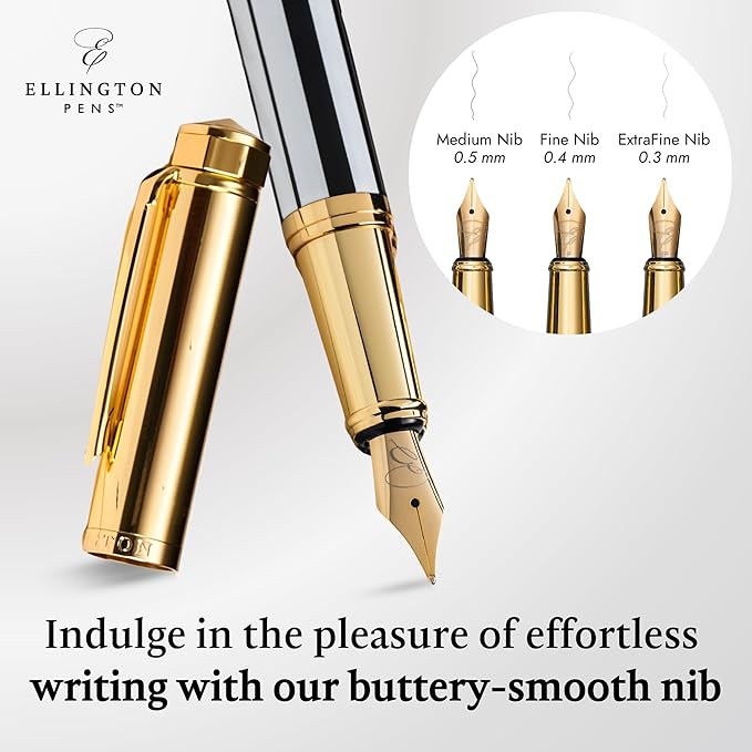 Ellington Pens Luxury Fountain Pen Set - Smooth Medium Nib- Includes 3 Ink Cartridges, Refillable Ink Converter, Gift Box- Fountain Pens For Writing, Calligraphy, Journaling, Sketching (Master Chopin)