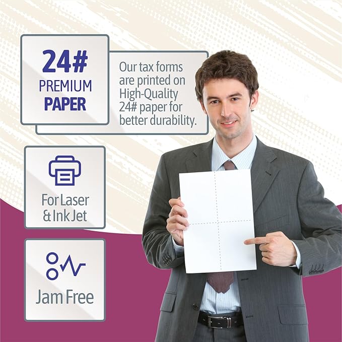 NextDayLabels - W-2 4-Up Employee Tax Forms, Instructions on Back" for 2025, for Laser/Inkjet Printer. Compatible with QuickBooks and Accounting Software ETC. (Pack of 25 Sheets & Self Seal Envelopes)