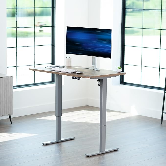 VIVO Electric 48 x 30 in Standing Desk, Memory Height Adjustment, 1B Series, Holds 220 lbs, One-Piece Reclaimed Wood Top, Gray Frame, DESK-KIT-1G5P