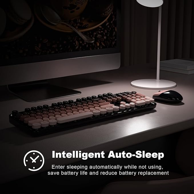 MOFII Wireless Keyboard and Mouse Combo, Full Size 2.4G Plug and Play Typewriter Retro Round Computer Keyboard and Mouse Set for Windows, Computer, Desktop, PC, Notebook - (BlackBerry Gradient)