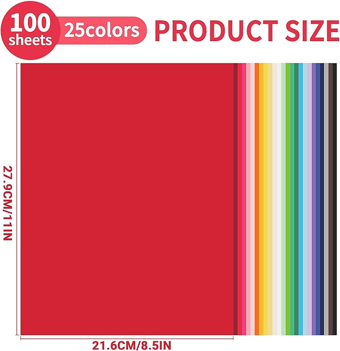 100 Sheets Colored Cardstock 25 Colors - 8.5 X 11 Inches Art Crafts Construction Paper, 92lb/250gsm Heavy Weight Thick Card Stock Paper for Printer, DIY Cards Making, Scrapbooking UAP24MX100