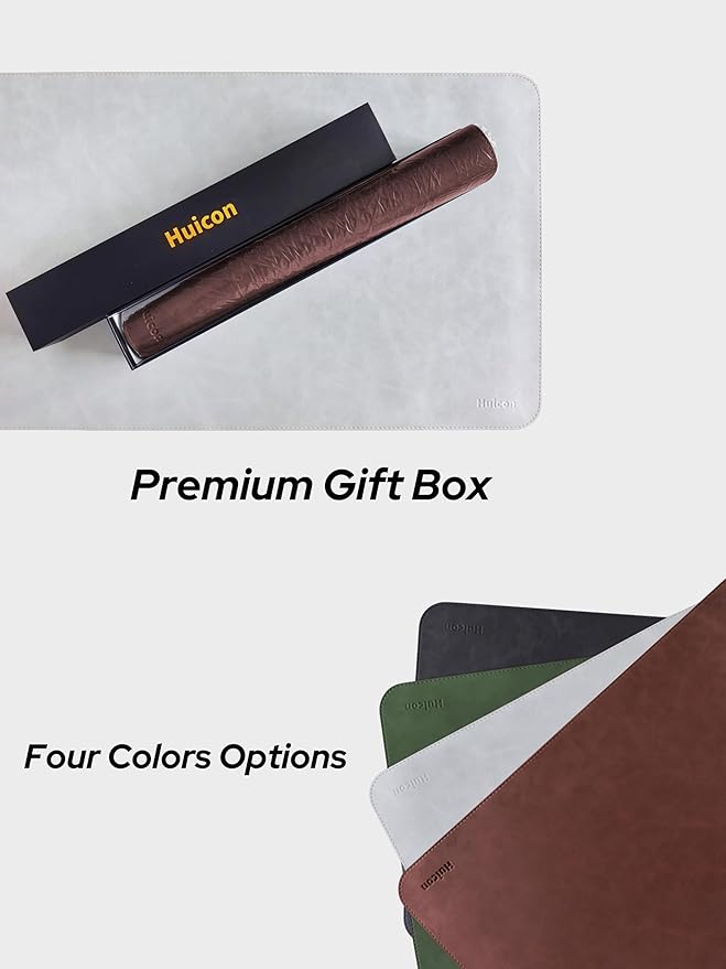 Huicon Faux Leather Desk Mat, 31.5"x15.7" Non-Slip PU Leather Desk Pad, 2mm Thick Desk Blotter with Stiched line, Retro Large Mouse Pad, Laptop Pad for Office & Home Use (Brown)