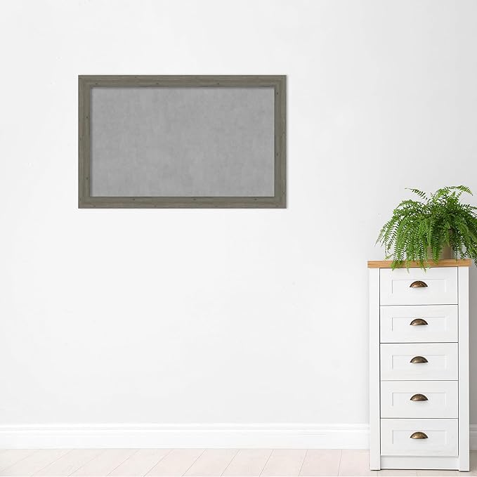 Amanti Art Grey Framed Magnetic Board 29x45 Large Vision Board for use with Magnets, 100% Metal Sheet to Display Items as Office Decor or for Home Organization in mudroom, Kitchen or Kids Room