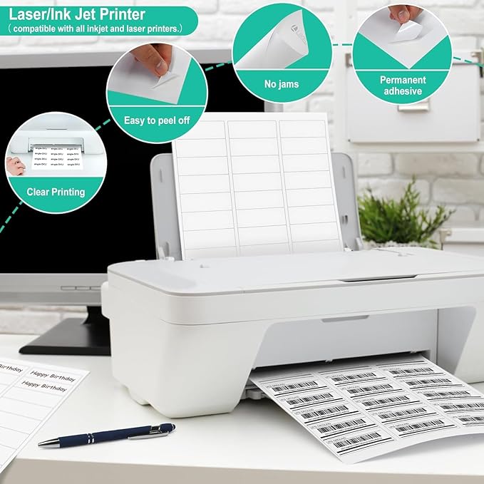 L LIKED Printable Address Labels, 1" x 2-5/8", 1,500 Labels, 30 per Sheet, Mailing Labels for Envelopes (50 Sheets)