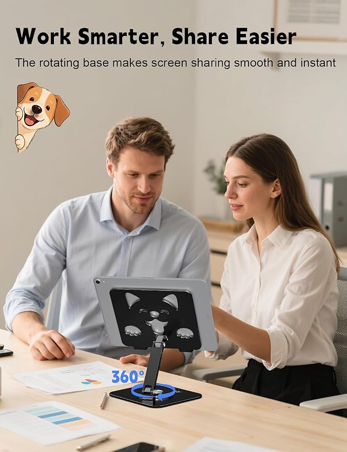 Aoviho Adjustable Tablet Stand for iPad - 360° Rotating Aluminum Desk Holder, Foldable Stable Stand for iPad Pro 12.9/11,Home Office & Travel,Great Gift for Mom & Teens, Black