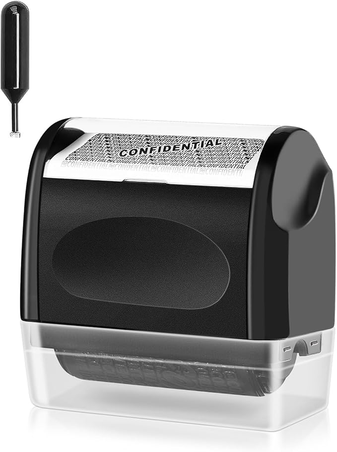 Identity Theft Protection Roller Stamp, 1 Refill Ink - Confidential Roller Stamp for Identity Protection & Security Stamps- Blocking Out Privacy Information and Guard Your Address and ID