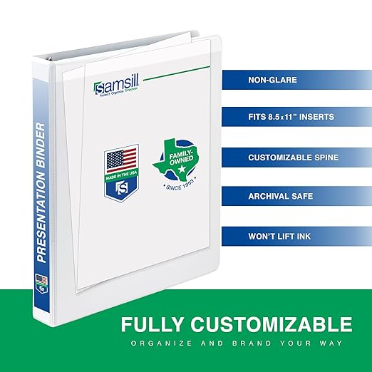 Samsill 1 Inch 3 Ring Binders, Made in USA, Economy Round Ring, Clear View Cover, 200 Sheet Capacity - for School, Home, Office - White, 4 Pack