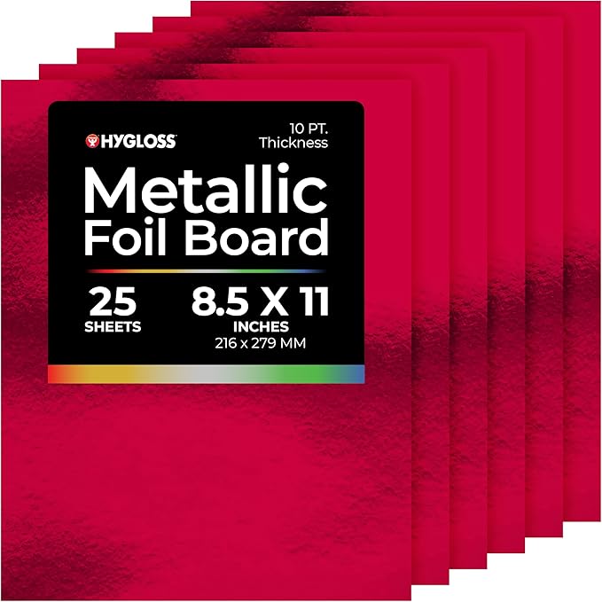 Hygloss Metallic Cardstock Sheets – 25 Shiny Red Sheets, 8.5” x 11” - Sturdy 10 pt. – Metallic Foil Board Paper for Crafts, Scrapbooking, Posters & Decorations