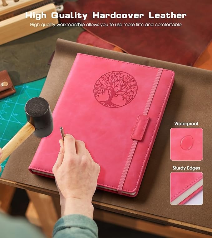 Biuwory Lined Journal Notebook for Women Men,256 Pages A4 Large Hardcover Leather Journals for Writing,Travel,Business,Work,School,College Ruled Notebooks for Note Taking, Diary Notepad 8.6"×11"