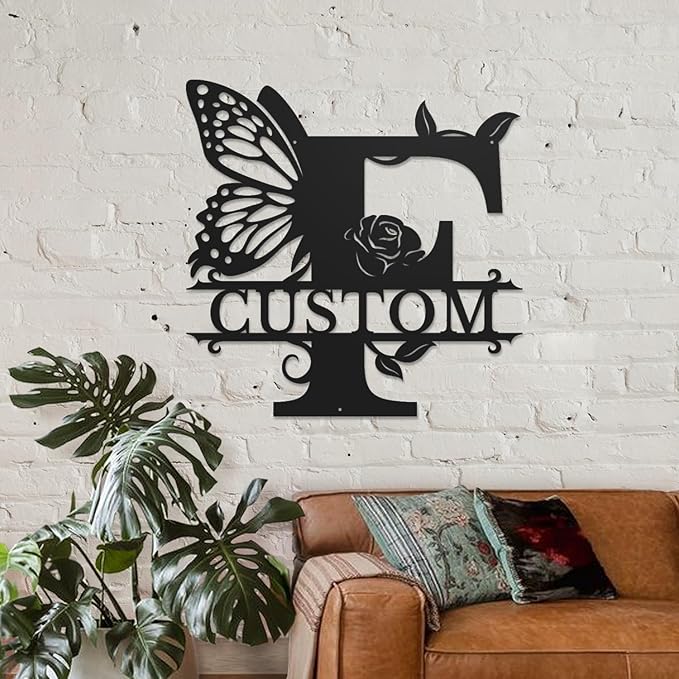 Personalized Custom Letter Name metal Signs,Custom Black Letter Monogram Wall Art Decor,Metal Signs Plaques Outdoor wall Decorative Signage (F)