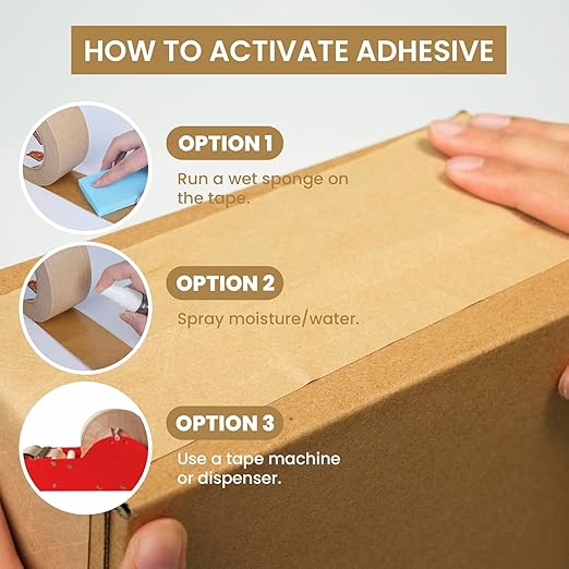 TAPEBEAR 1.5" Core Water Activated Tape, Fiber Reinforced Gummed Tape 2.75inch x 377ft, Eco-Friendly Kraft Paper Tape Biodegradable Brown Packing Tape for Security Sealing, Packaging, Shipping, 2Rolls