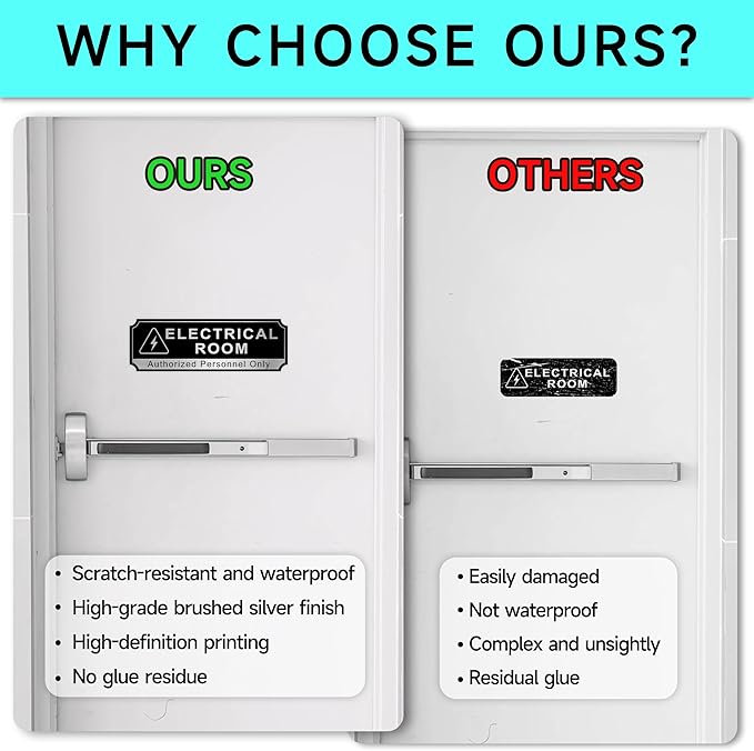 Electrical Room Sign for Business Door, Self-Adhesive Durable Modern Electric Closet Room Sticker for Home, Brushed Silver Authorized Personnel Only Signs for Business ，Workplace