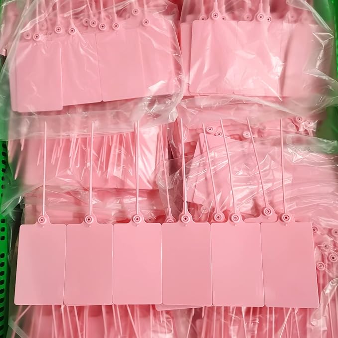100 Plastic Shipping Tags - Waterproof, Writable, Hanging Tags with One Pink Marker Pen