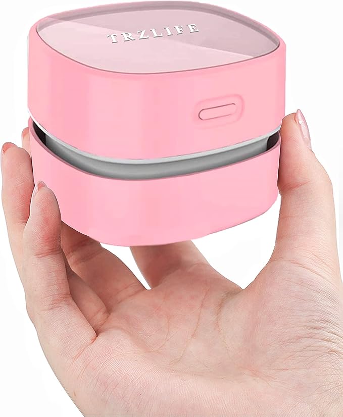 TRZLIFE Desk Vacuum Cleaner, Portable USB Rechargeable Mini Handheld Cleaner Sucks Up Crumbs Debris from Desktop Countertop Drawer, Perfect Office Desk Accessory, Ideal Valentine's Day Gift Pink