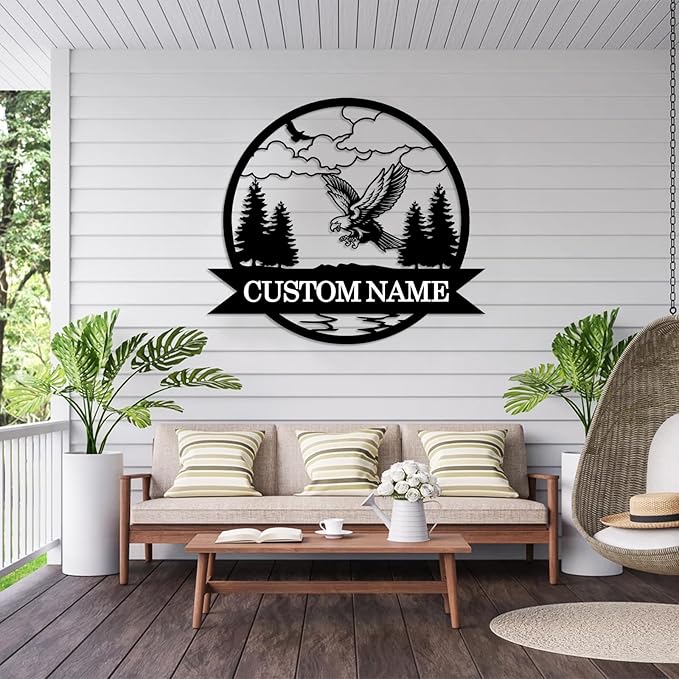 Custom Eagle Metal Signs | Custom Signs Outdoor Metal | Metal Wall Art | Home Decor | Personalized Camping Signs | Custom Name Sign | Eagle Hunter Gifts | Cabin Gun Decor | Housewarming Gifts