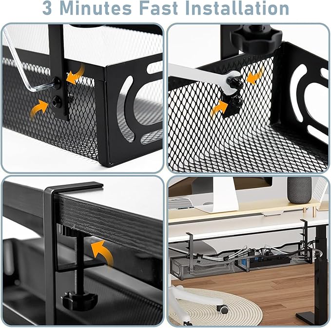 Mzmaxy Cable Management, 25'' Cable Management Under Desk No Drill, Metal Cord Organizer with Clamp for Standing Desk, Cable Organizer for Home Office, Black