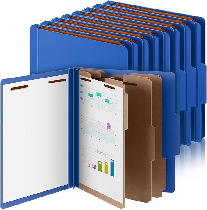 Skyygemm 12 Pcs Classification Folders Letter Size, 3 Divider Pressboard File Folder with Fasteners, Expanding File Organizer Bulk for School Teachers, Office Employee, Coworker, Staff (Dark Blue)