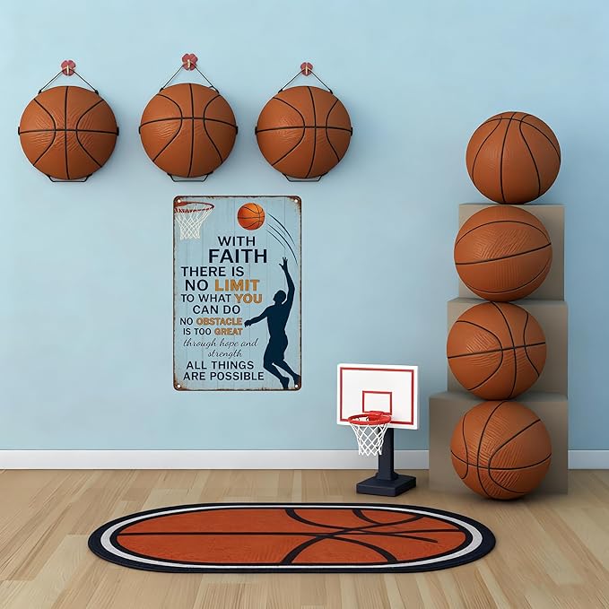 Vintage Christian Basketball Metal Sign – Faith Motivational Wall Art for Boys Room, Gym, or Locker Room – Inspirational Gift for Athletes, Teens, and Believers(Christian Basketball)