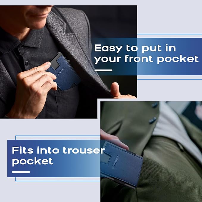 RUNBOX Slim Card Holder Wallet for Men, Minimalist RFID Blocking Wallet with Pop-Up Function, Ultra-Thin Design, Metal Business Card Cases holds 6+6 Cards, Gifts for Men, Men's Accessories