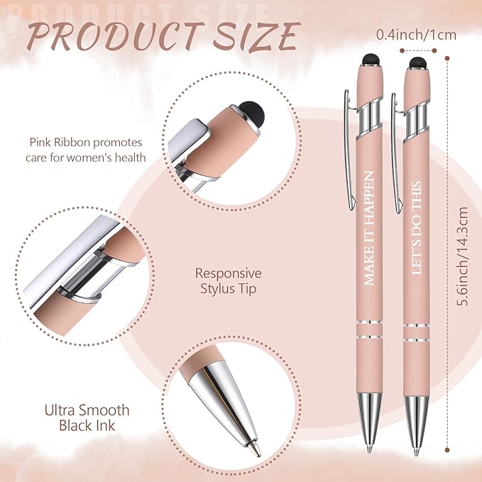 Zonon 12 Pcs Inspirational Pens Bulk Funny Ballpoint Pen with Stylus Tip Motivational Gifts for Valentine's Day Teacher Coworkers Nurse School Office Supplies(Morandi,Motivational Style)