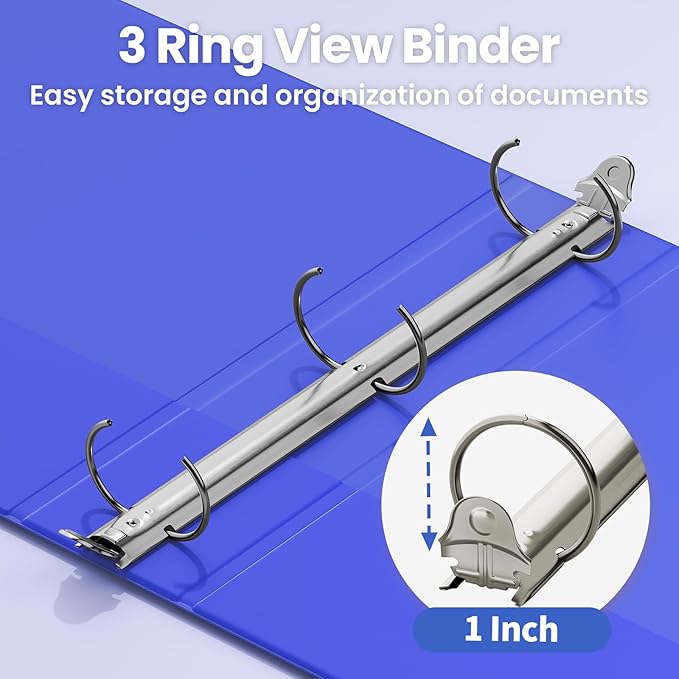 SUNEE 3 Ring Binder 1 Inch 1 Pack, Clear View Binder Three Ring PVC-Free (Fit 8.5x11 Inches) for School or Office Supplies, Cobalt Blue