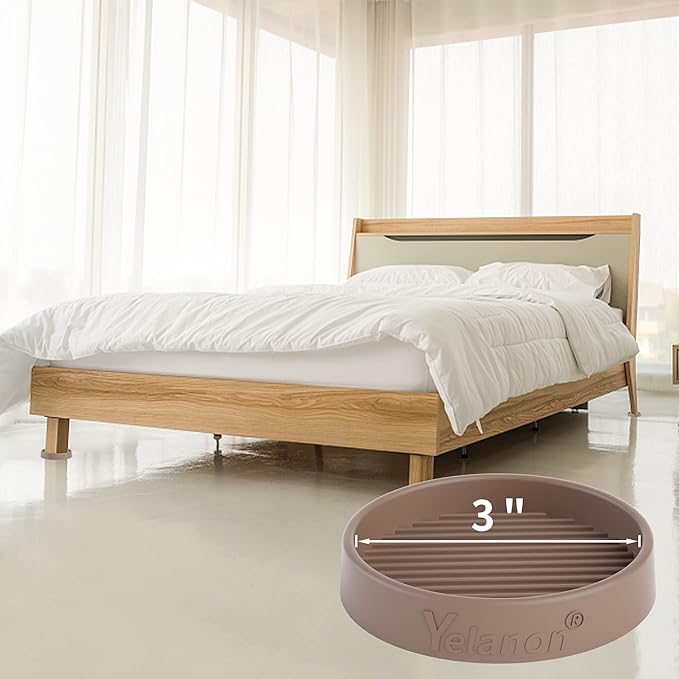 Yelanon Furniture Coasters - 8 Pcs 3”Round Furniture Caster Cups - Non Slip Pads Hardwood Floors Non Skid Grippers Rubber Furniture Feet - Anti Slide Floor Protector for Bed Couch Stoppers Brown