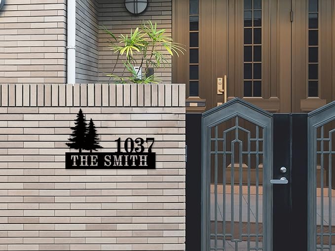 Personalized Pine Trees House Number Metal Sign Custom Address Metal Signs with Family Name