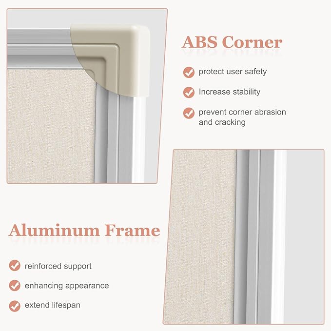 AMUSIGHT Double-Sided Large Cork Board with Linen, 60" x 40" Foldable Hanging Aluminum Framed Bulletin Board, Vision Board Pin Board Corkboards for Walls, Office, School Decor, 20 Pushpins
