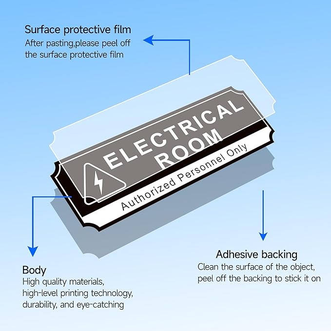 Electrical Room Door Sign for Business，Self-Adhesive Durable Modern Electrical Closet Room Sticker for Home, UV and Weather Resistant Authorized Personnel Only Signs for Business ，Workplace