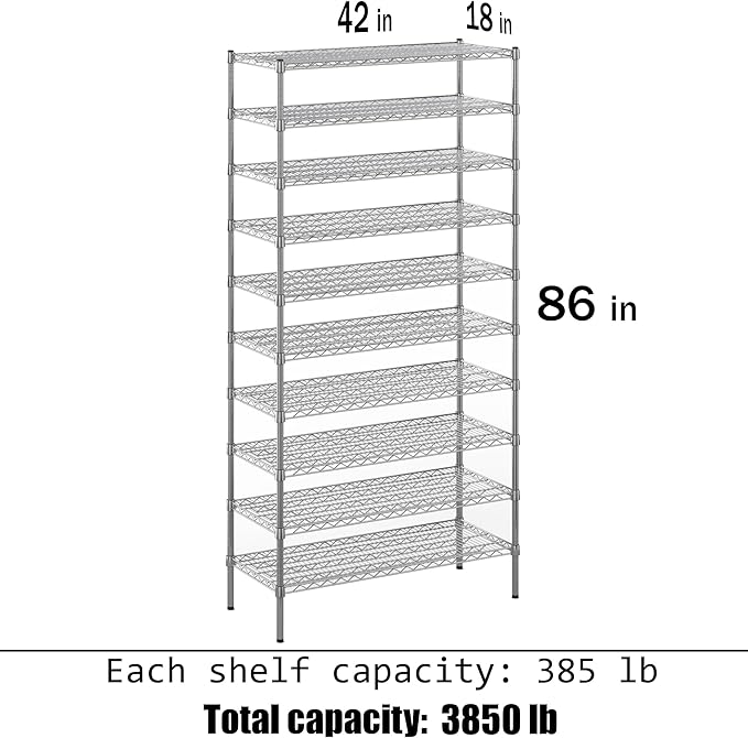 Regal Altair 18" Deep x 42" Wide x 86" Height Wire Shelving Kit | 10-Tier | NSF Commercial Storage Rack Unit