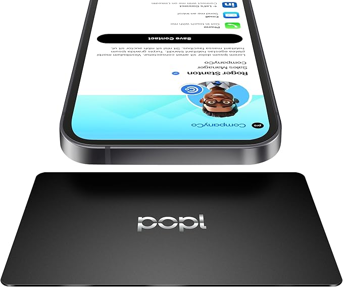 Popl Smart NFC Business Card - Sleek Modern Digital Business Card w/Instant App-Free Sharing - Customizable NFC Cards Compatible w/iPhone & Android (Metal Black)