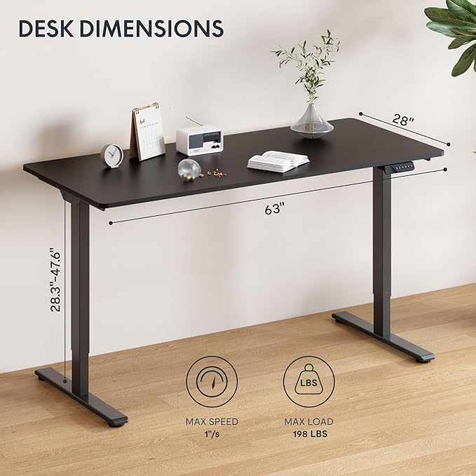 FLEXISPOT 63x28 Inch Large Dual Motor Electric Standing Desk, Black - Computer Desk with Memory Controller, Home Office Desk with Splice Board