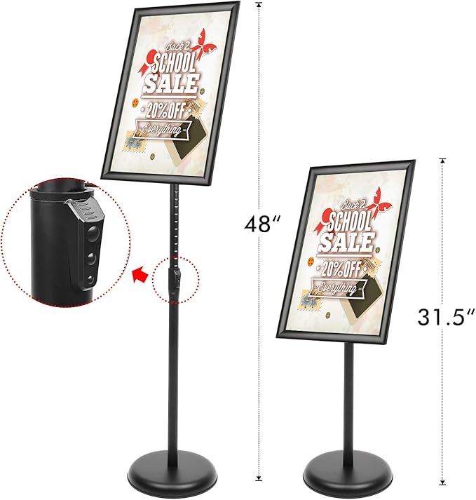 DISPLAYSWORKER Sign Stand, Sign Holder Floor Stand with Heavy Duty Pedestal ,Adjustable Pedestal Poster Stand Aluminum Snap Frame for 8.5 x 11 Inch, Black