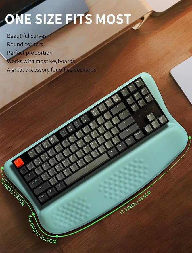 KUOSGM Ergonomic Wave Wrist Rest with Keyboard Stand, Cushioned Palm Rest, Comfortable Integrated Memory Foam for Natural Typing and Relieve Wrist Pain, Baby Blue