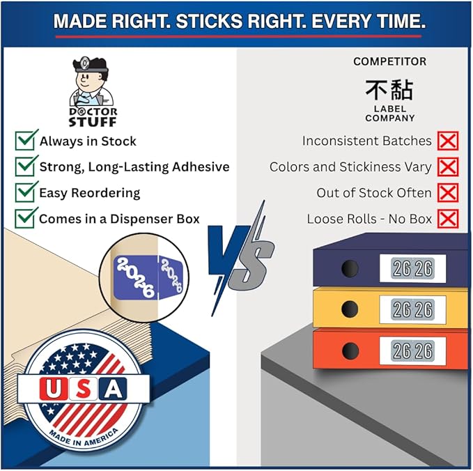 2026 Year Stickers, Doctor Stuff 2026 Chart Stickers, Purple/Black Color Coded, POS Style, USA Made Year Labels for End Tab File Folders, 500/Roll, 1 Roll, 3/4" x 1-1/2"