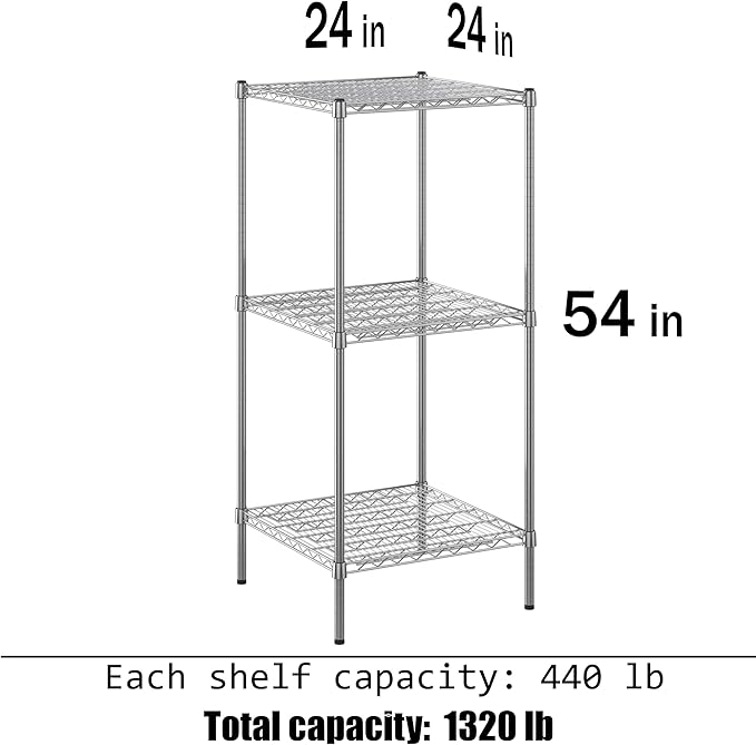 Regal Altair 24" Deep x 24" Wide x 54" Height Wire Shelving Kit | 3-Tier | NSF Commercial Storage Rack Unit
