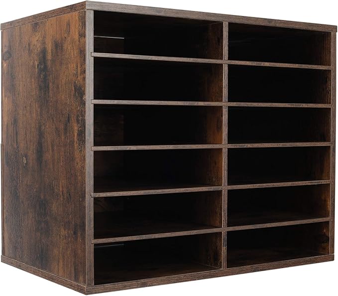 TQVAI Wood Literature Organizer, 12 Slots Hold 6000 Sheets A4 Papers, Wooden Desk Paper File Storage Organizer with Adjustable Shelves, Mailbox Cubbies for Office Home Classroom, Archaize