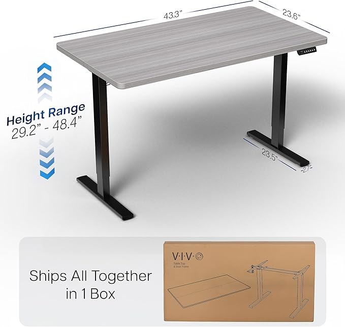 VIVO Electric 43 x 24 in Standing Desk, Memory Height Adjustment, 1B Series, Holds 220 lbs, Dark Gray Top, Black Frame, DESK-1B4G