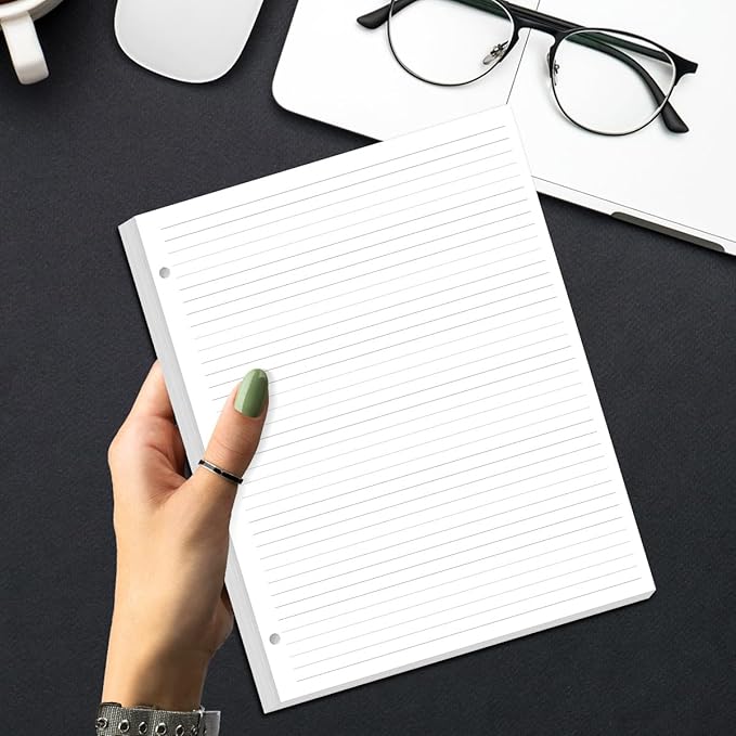 3-Hole Lined Refill Paper, Letter Size Punched Ruled Filler, 100 Sheets / 200 Pages, 100gsm White Paper, 8.5'' x 11''