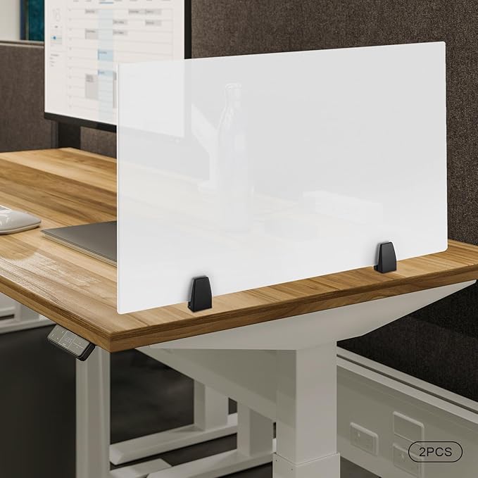 Desk Divider, 30 x 18 inch Acrylic Desk Privacy Panels, Privacy Desk Screen, Frosted Acrylic Partitions with Clamps Acrylic Table Top Sneeze Guard for Offices Schools (2PCS)
