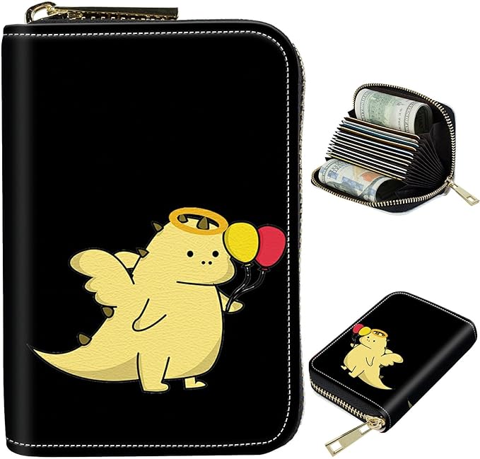 BWEGRHE Cute Credit Card Holder with Zipper, Dinosaur RFID-Blocking Card Case Small Wallet for Women Men, Multi-slot Card Organizer Case Travel Accordion Wallet