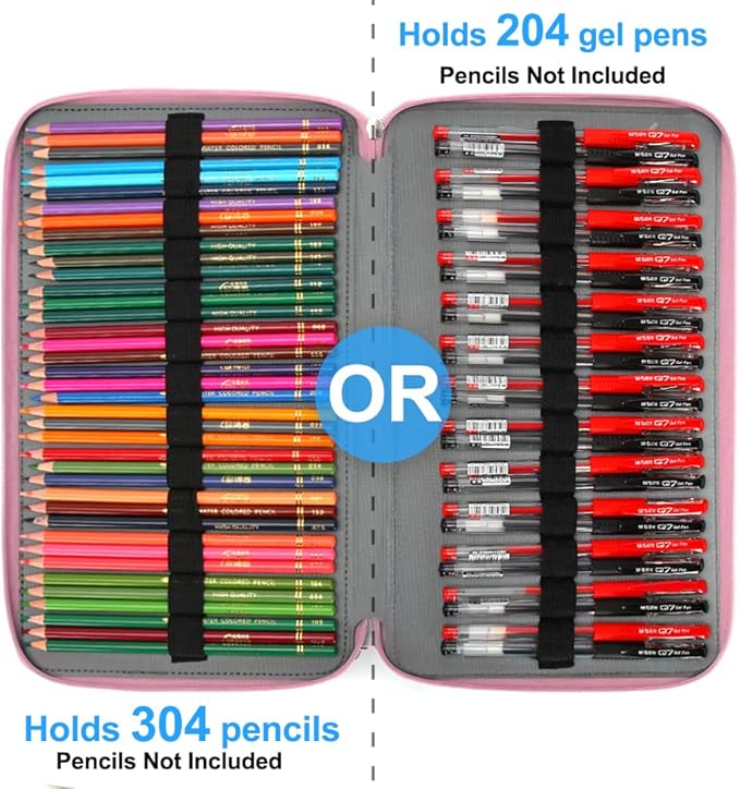 Vomgomfom Large Capacity Pencil Case - Zipper Closure Twill Fabric Case for 300 Colored Pencils or 200 Gel Pens, Artist Organizer (Pink Rose)