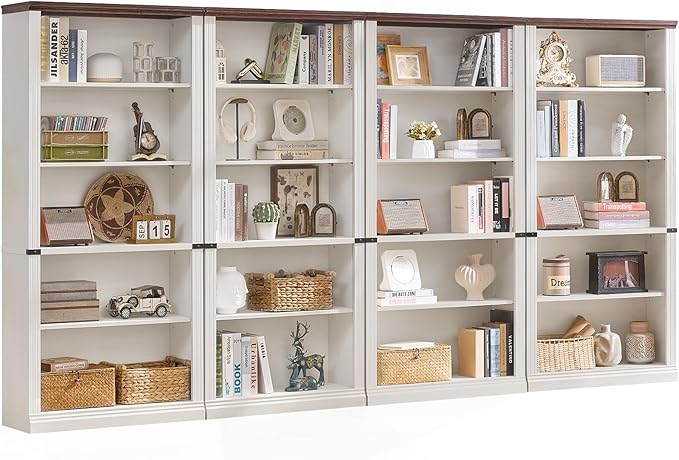 RWYHG 70" White Tall Bookshelf Set of 4,5-Tier Thick Wooden Book Shelf with Adjustable Shelves,Free Standing Farmhouse Bookcase with Open Display Storage,Floor Vintage Bookshelves for Living Room