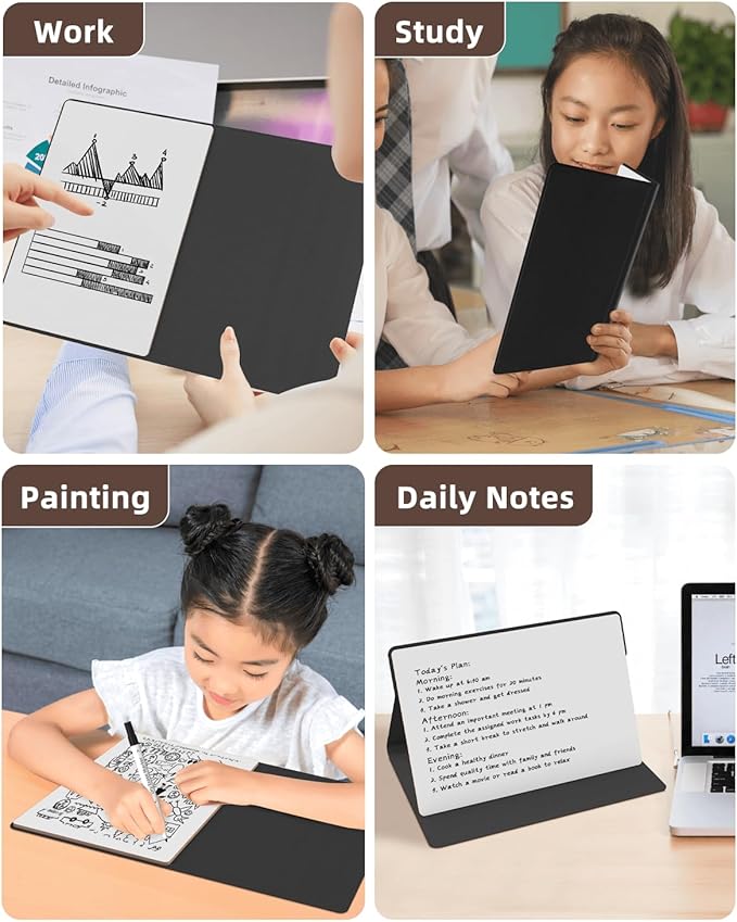 Mehaving Small Dry Erase Board with Stand for Desk, Portable Reusable Desktop Notepad, 9.5 * 6.6in Memo White Board,Office Home Supplies Desk Accessories MH770 (Black)