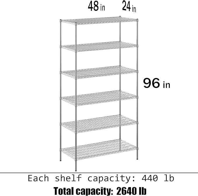 Regal Altair 24" Deep x 48" Wide x 96" Height Wire Shelving Kit | 6-Tier | NSF Commercial Storage Rack Unit